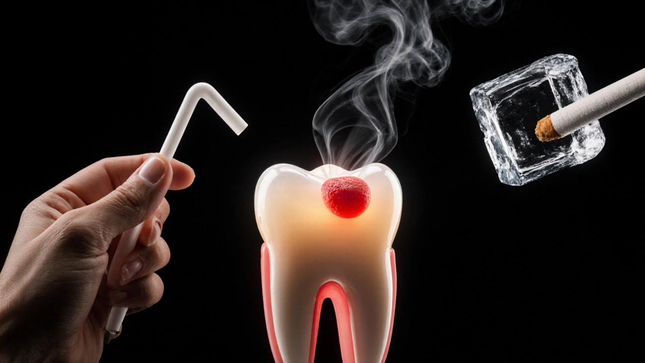 Krevní sraženina ohrožená sáním, kouřením a ledem po vytržení zubu.