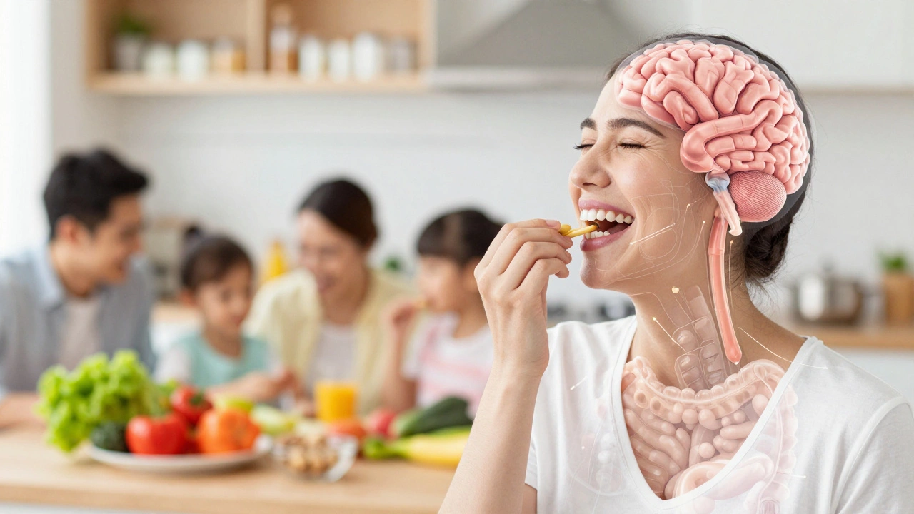 Člověk směje se, s přehledem spojení zubů, trávení a zdraví.