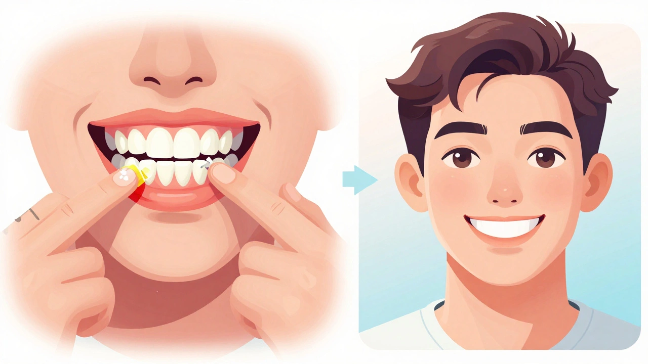 Dvě strany: poškozené zuby z domácích triků a zdravé bílé zuby po profesionálním bělení.