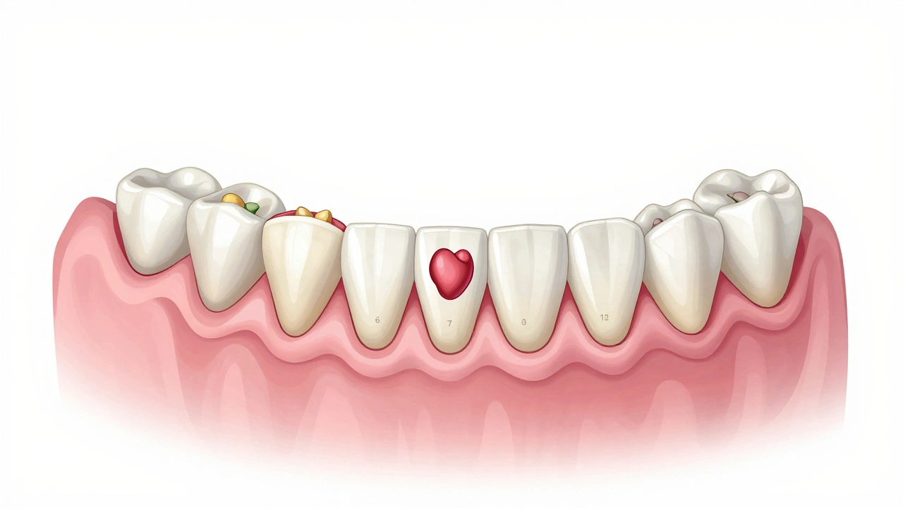 Přehled vývoje trvalých zubů u dítěte v průřezu čelisti.