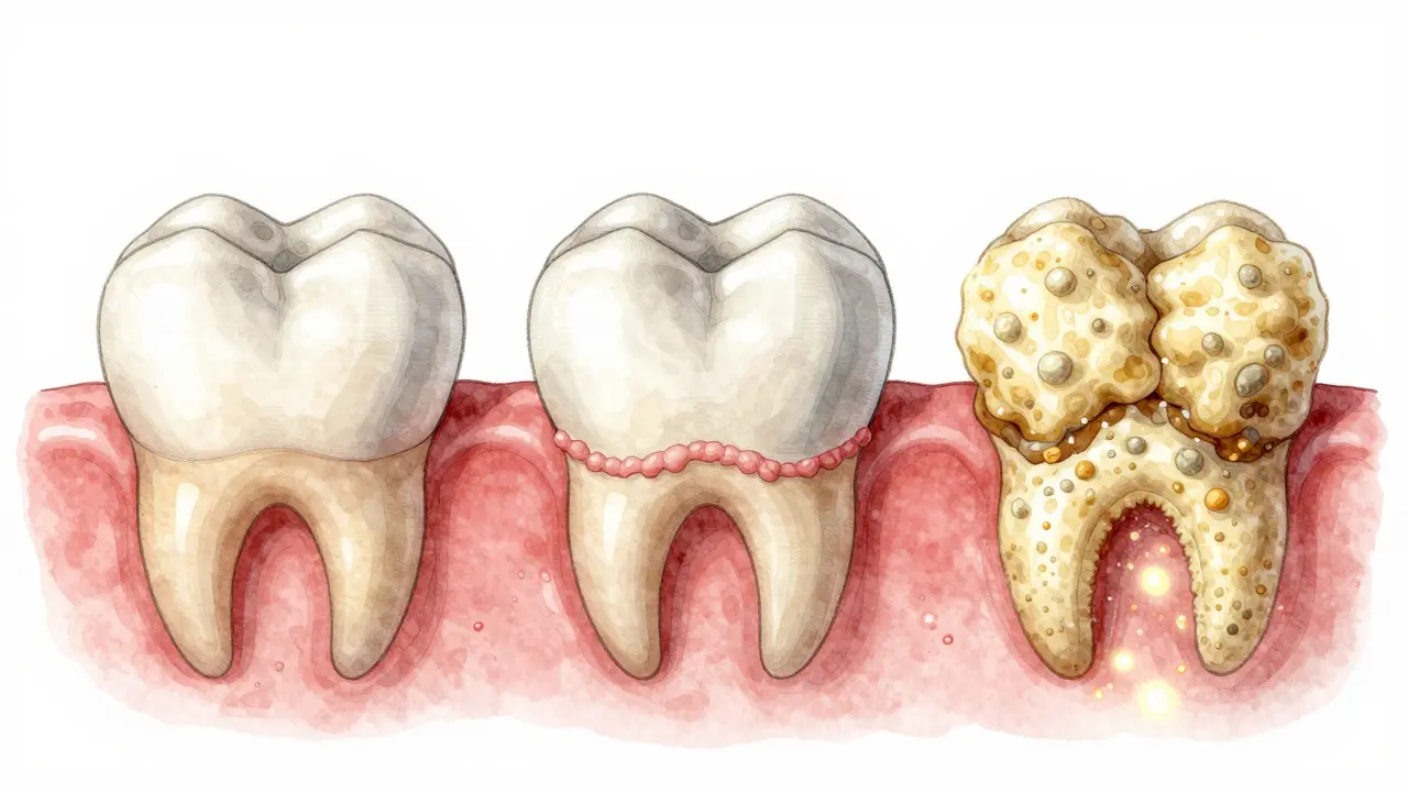 Přeměna měkkého zubního plaku na tvrdý zubní kámen