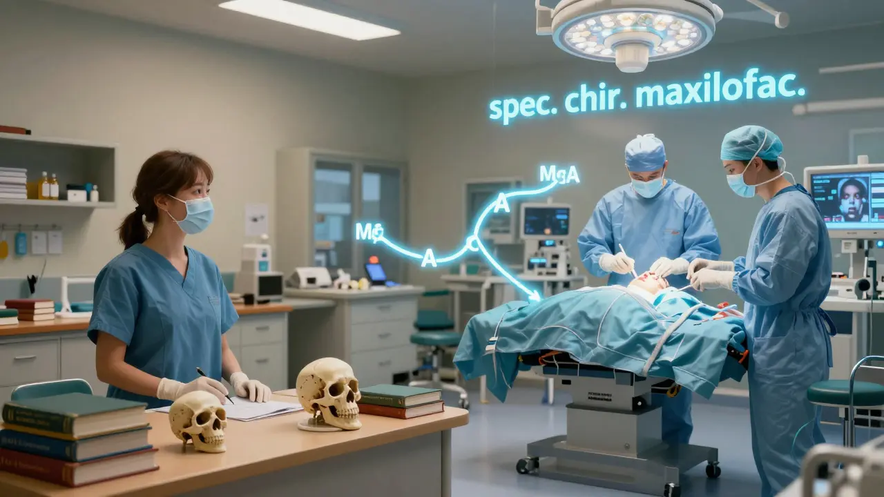 Učební cesta zubního lékaře od studia k specializaci v maxilofaciální chirurgii.