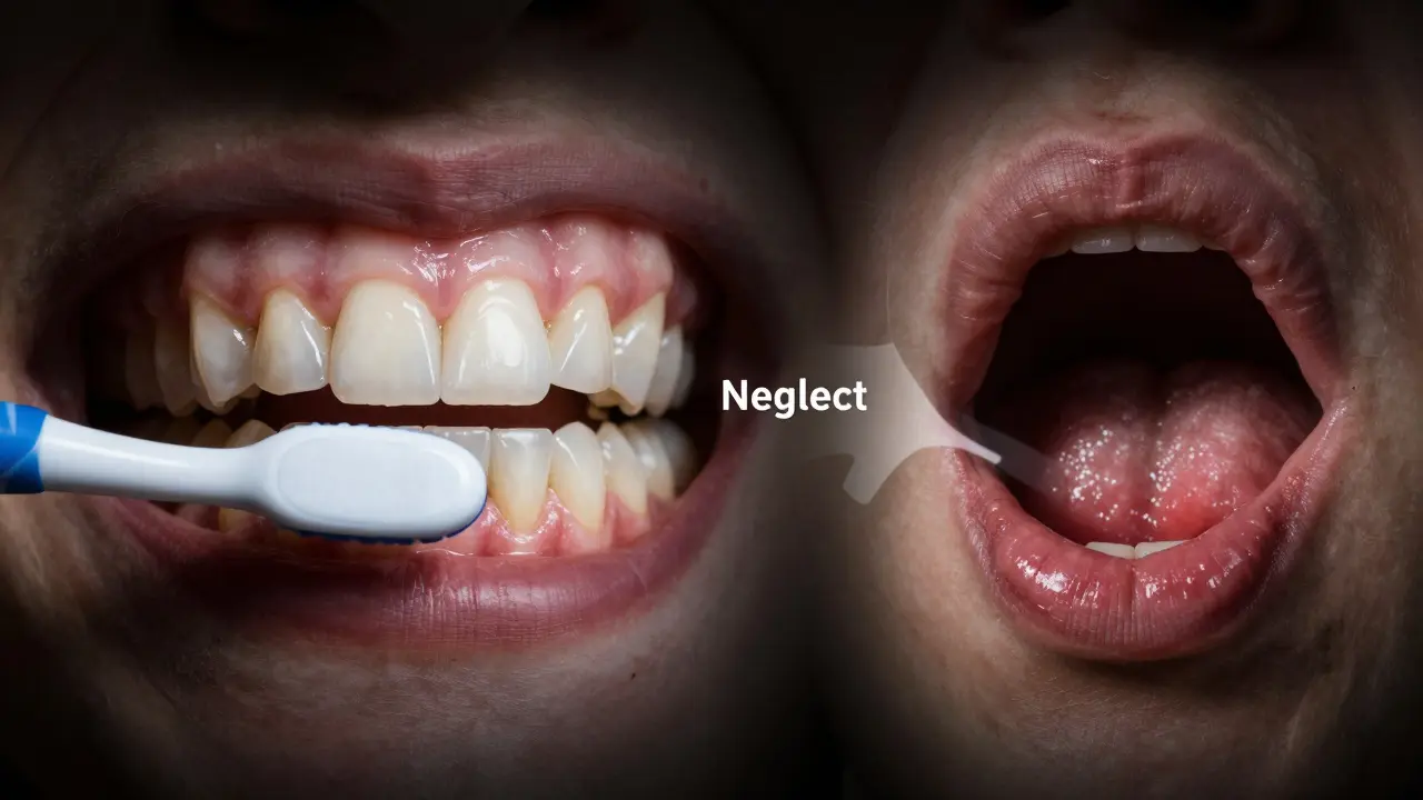 Zdravé dásně proti zánětlivým dásním s kamenem