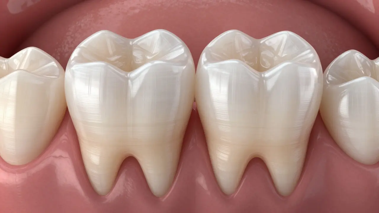 Zirkoniová korunka obklopující celý zub s viditelným odstraněním zubní tkáně.