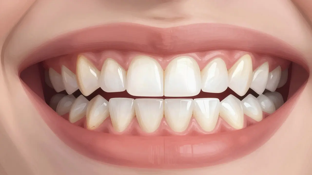 Před a po: poškozené zuby vlevo a dokonalé fasety vpravo v ilustraci.