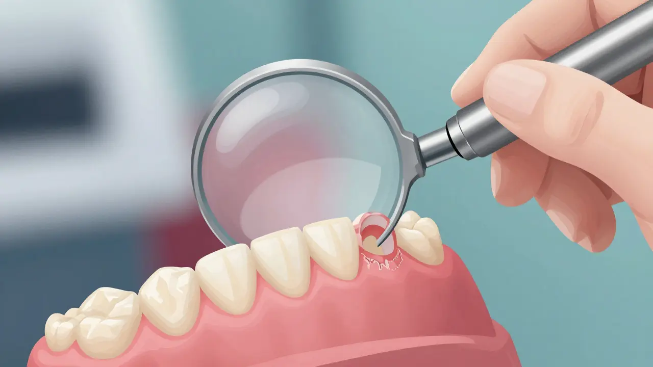 Dentist používá speciální světlo k kontrole lepidla na keramických fazetách.