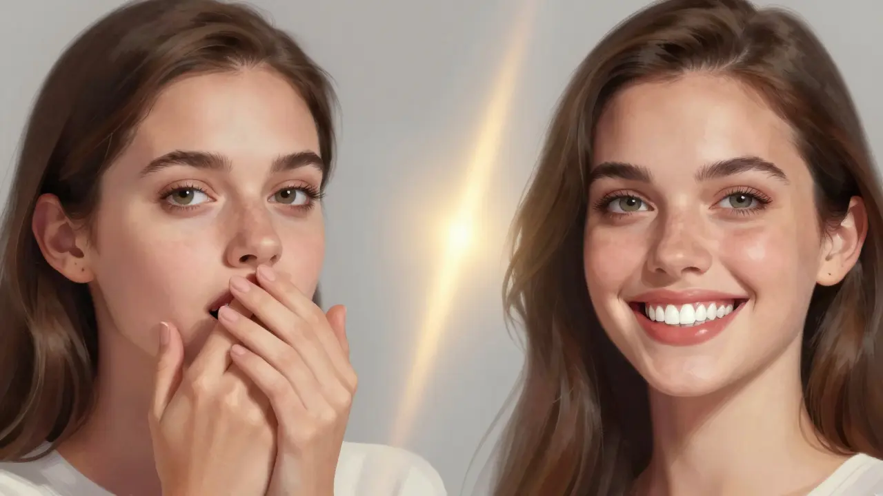 Před a po transformaci úsměvu s fazetami na zubech.