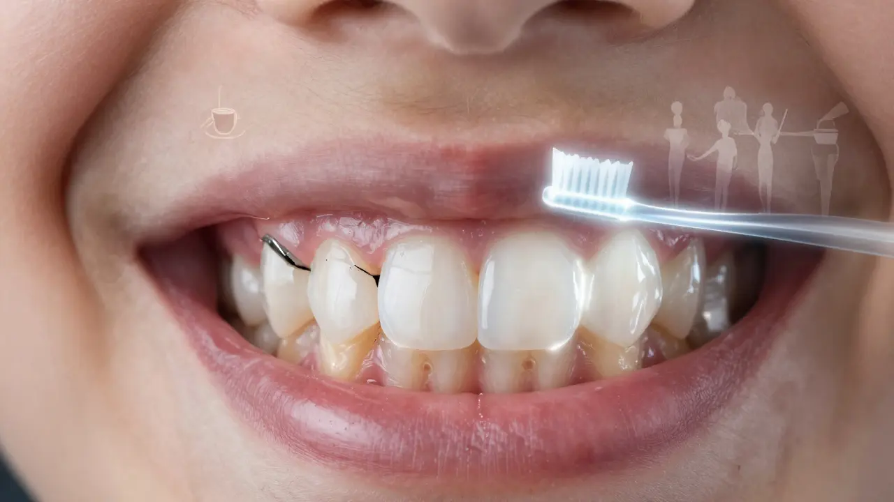 Transformed smile showing a damaged tooth restored with a seamless composite inlay.