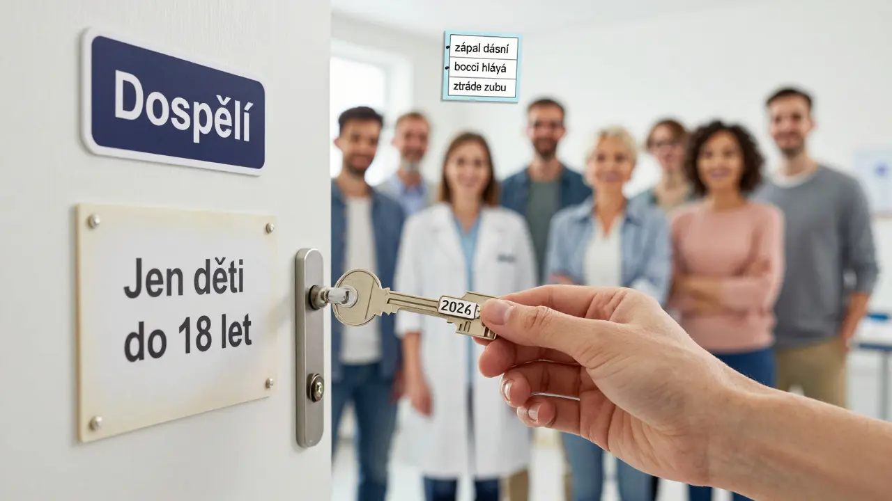 Hand holding 2026 key unlocking door to adults with braces, medical conditions listed above.