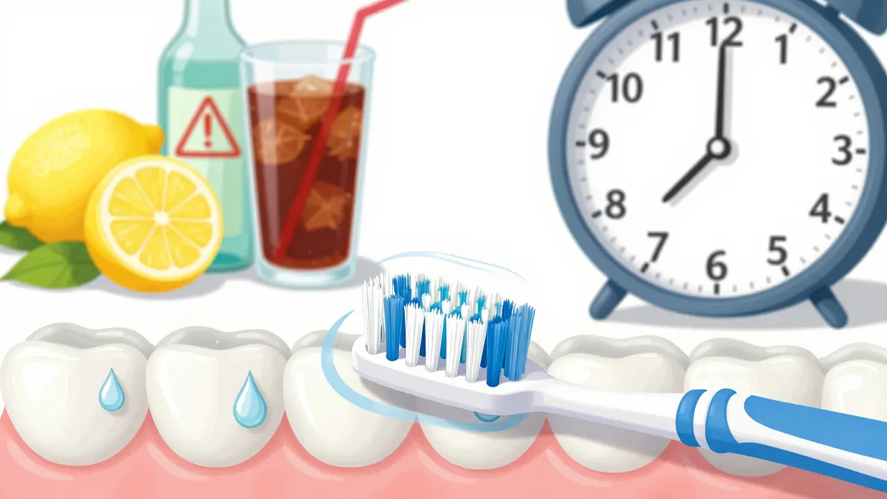 Jemný kartáček čistí zuby kruhovými pohyby, počká se 30 minut po jídle, sliny obnovují sklovinu.