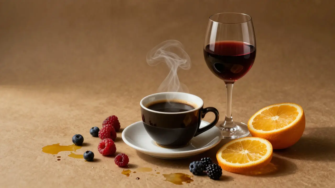 Káva víno ovoce jako příčiny zbarvení zubů v teplém stylu