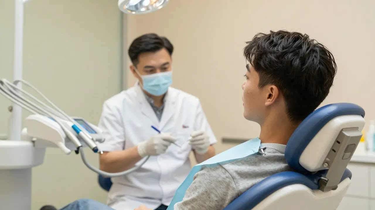 Pacient v ordinaci stomatologovi při prohlídce