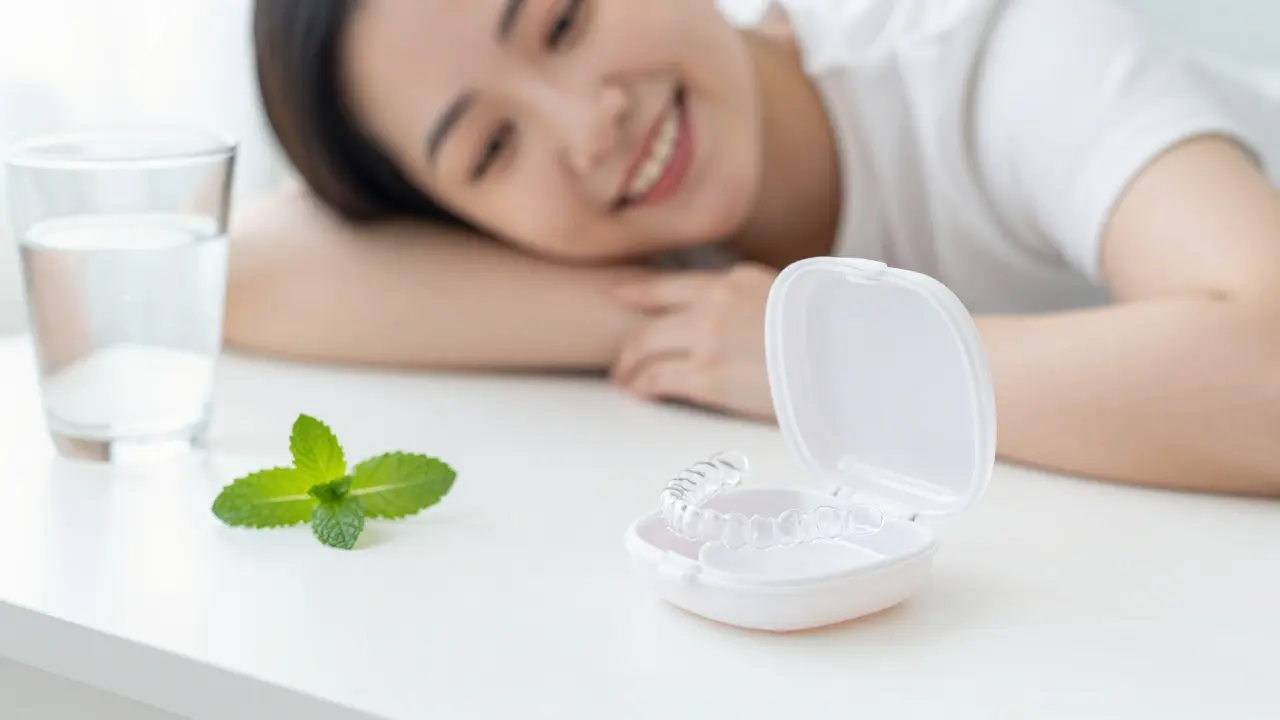 Úsměv s krabičkou na ortodontické špony a hygienickými pomůckami.