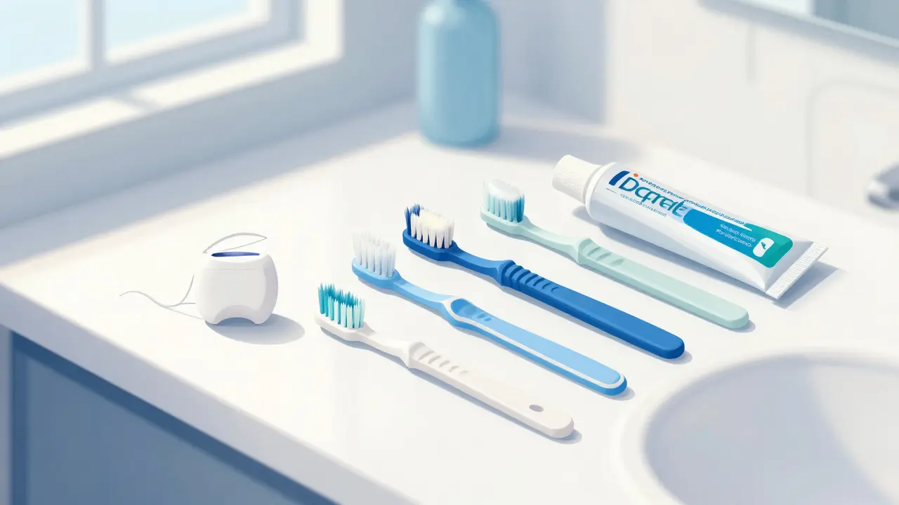 Zdravotnické pomůcky na čištění úst na stole