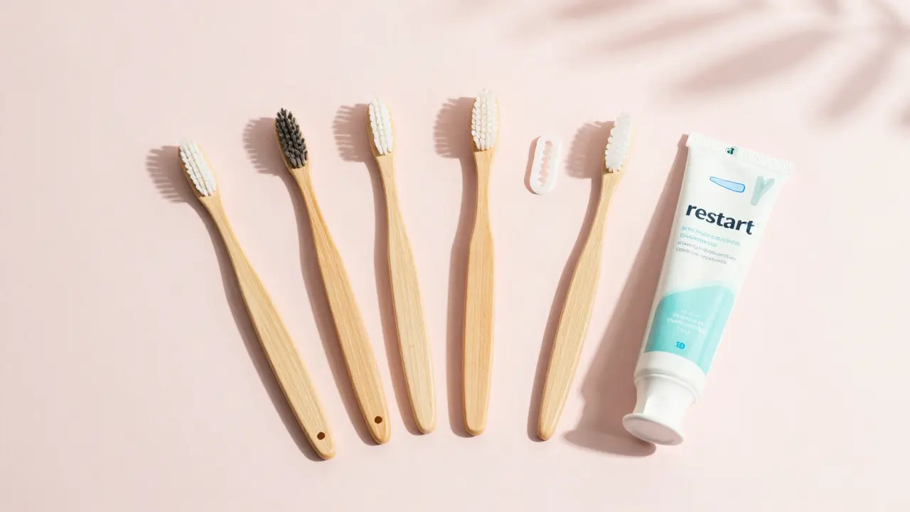 Sada pro domácí péči: měkký kartáček, mezizubní kartáčky a pasta pro citlivé zuby.