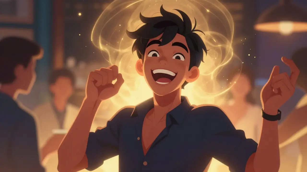 Umělecký obraz sebevědomého člověka v sociální skupině vyzařujícího charisma.