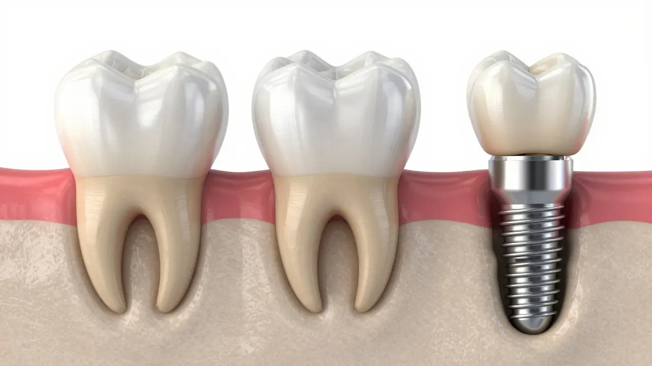 Porovnání kořenového kanálu, korunky a zubního implantátu