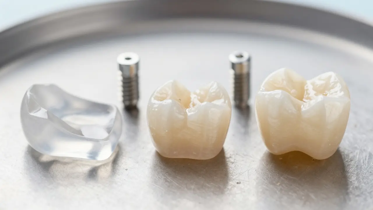 Srovnání materiálů zubních náhrad: akrylát, keramika a titanové implantáty