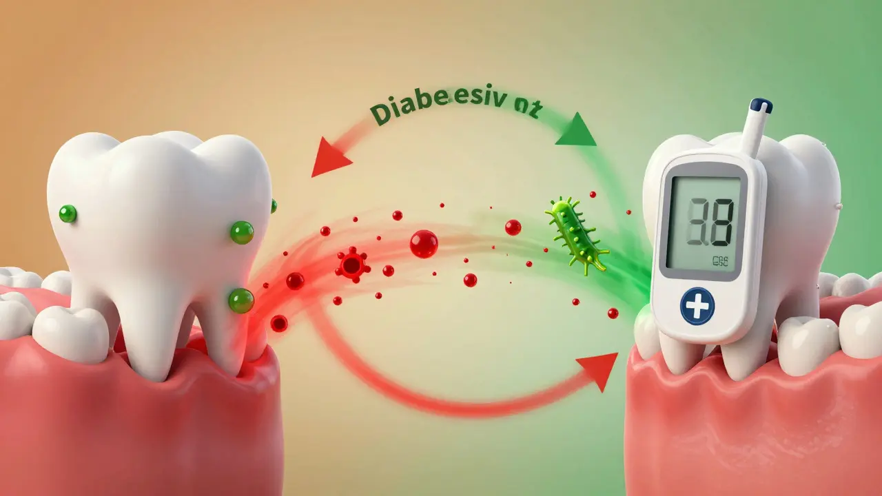Konceptuální zobrazení vztahu mezi diabetem a zánětem dásní