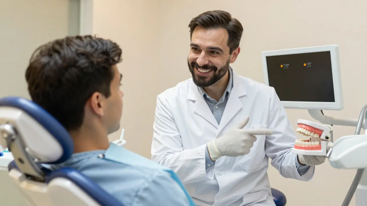 Zubní lékař vysvětluje rozdíl mezi prevencí a léčbou