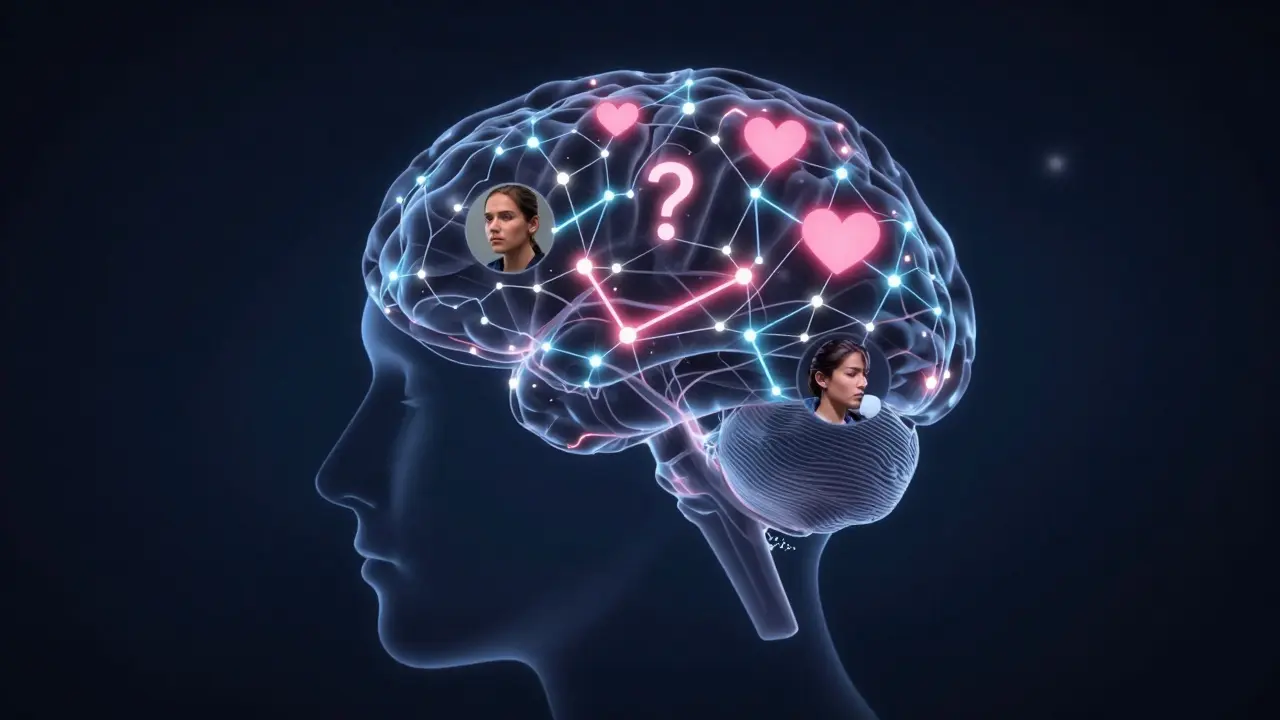 Abstraktní zobrazení mozku zpracovávajícího emoce a paměti během spánku.