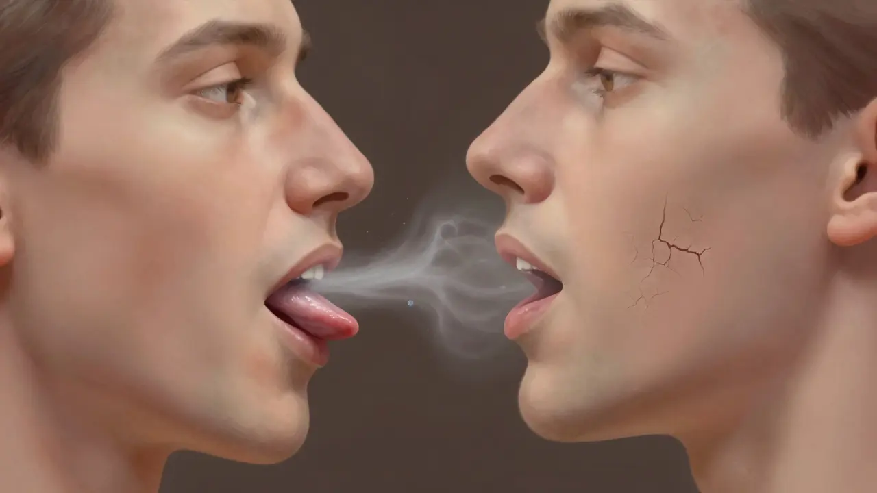 Anatomické zobrazení vztahu mezi polohou jazyka a nosem dýcháním