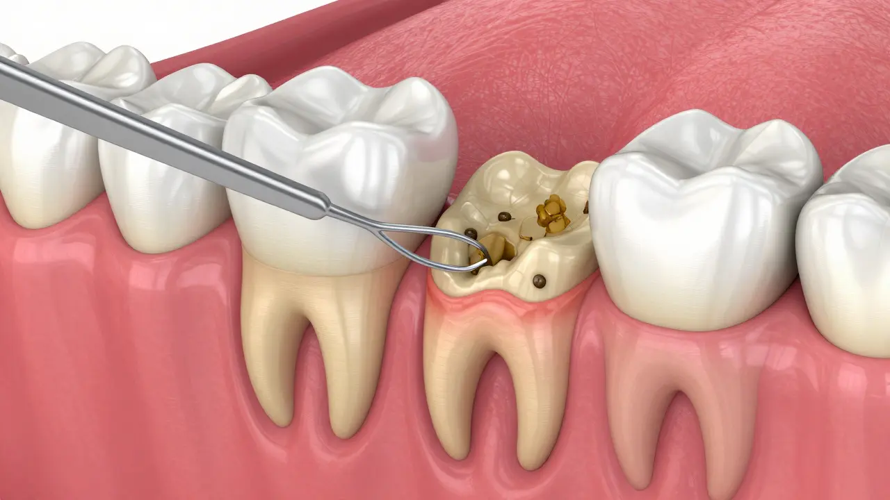 Anatomický pohled na čištění parodontálních kapsů nástrojem