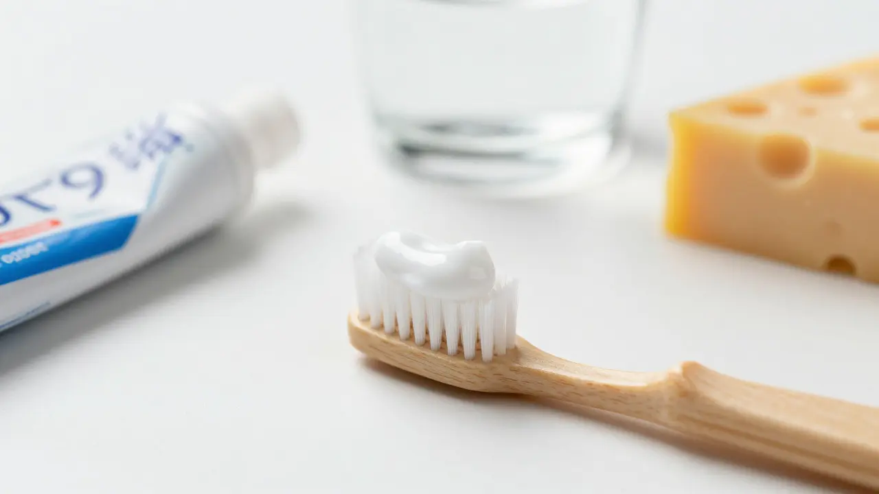 Dětský kartáček, fluoridová pasta a mezizubní kartáček