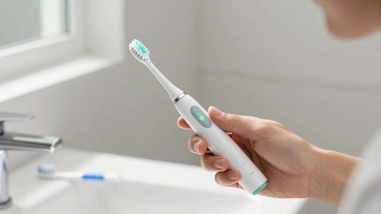 Správná technika držení sonického kartáčku pod úhlem 45 stupňů