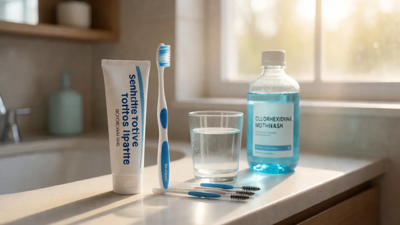 Pomůcky pro ústní hygienu po kyretáži: kartáček a mezizubní kartáčky