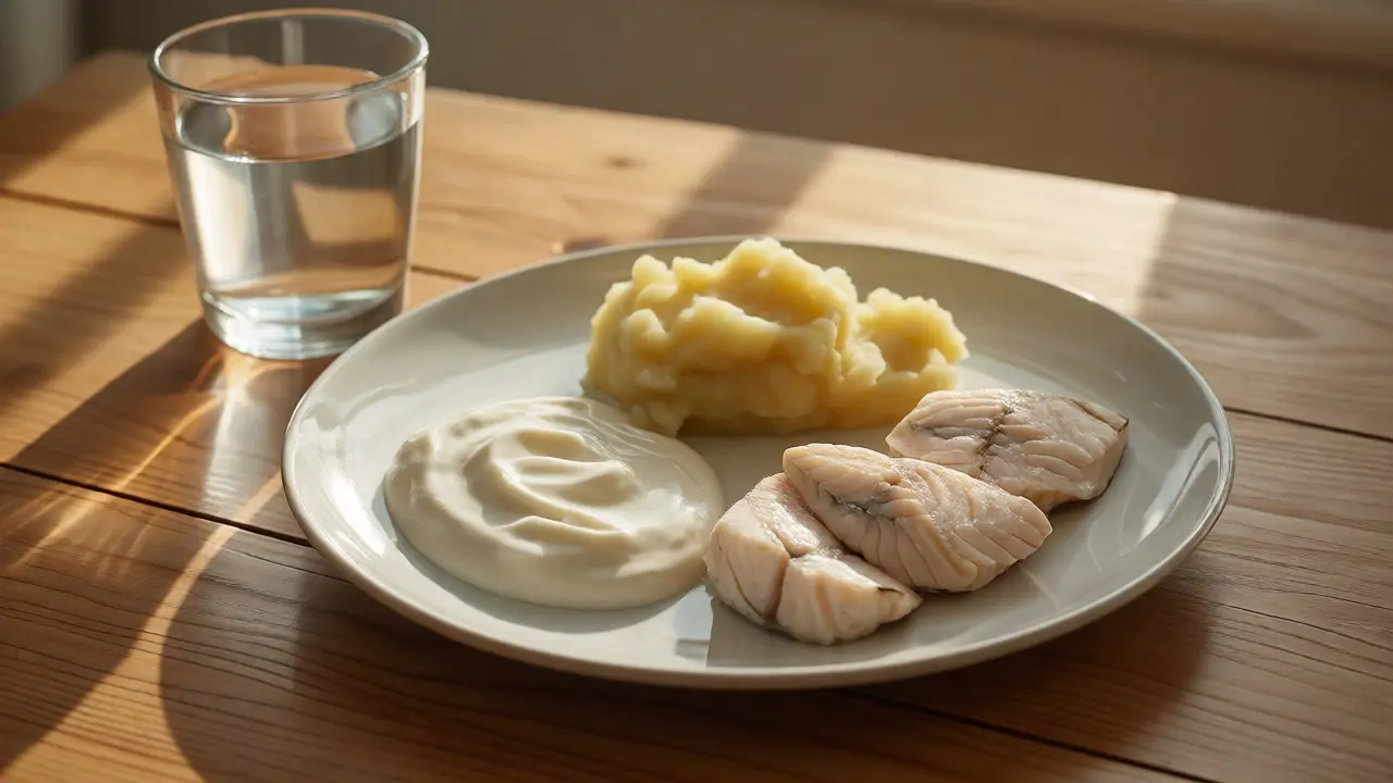 Teller měkkých potravin vhodných po nalepení zubních fazet